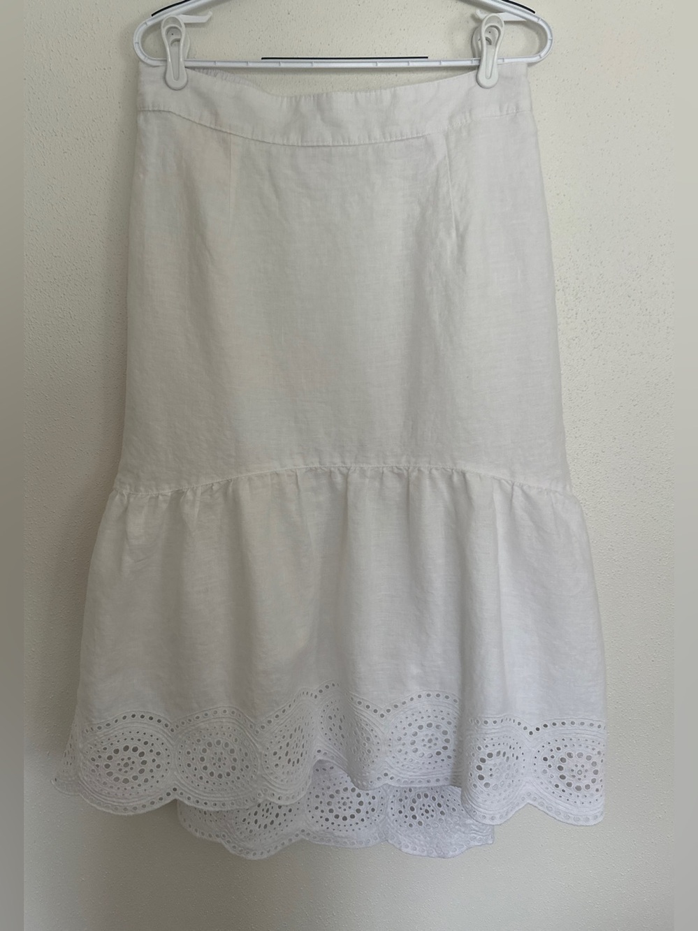 Joie White Eyelet Hem Midi Skirt with Ruffle